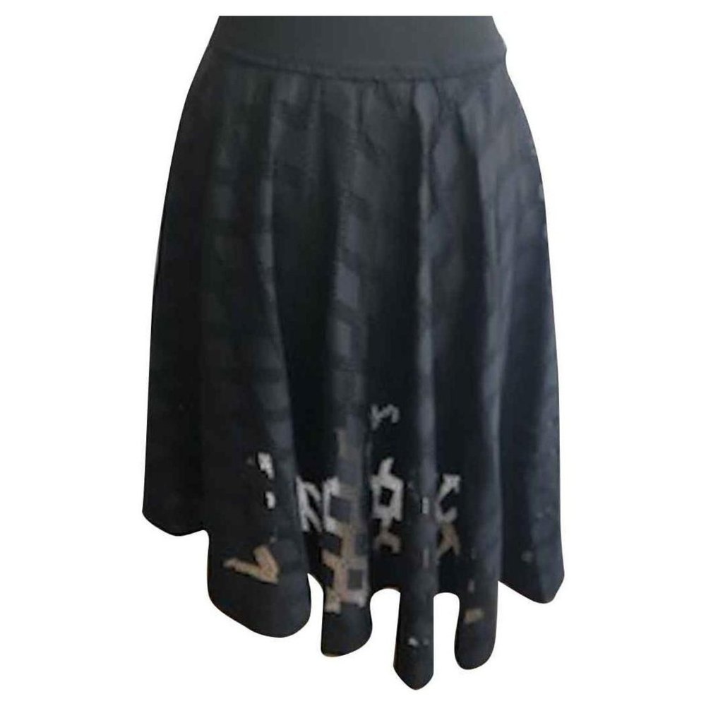 Sandro Paris Windowpane Smocked Midi Skirt Asymmetrical Lined Stretch Skirt - Picture 2 of 11
